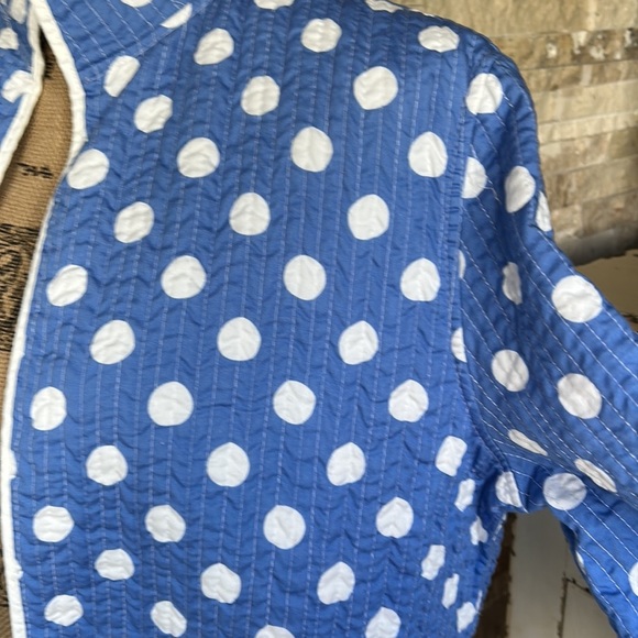 Patty Kim blue with white polka dots quilted roll sleeve open front jacket - Picture 5 of 16